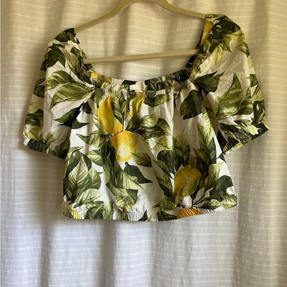 Off the shoulder lemon top h&m crop puff sleeve - Picture 3 of 8